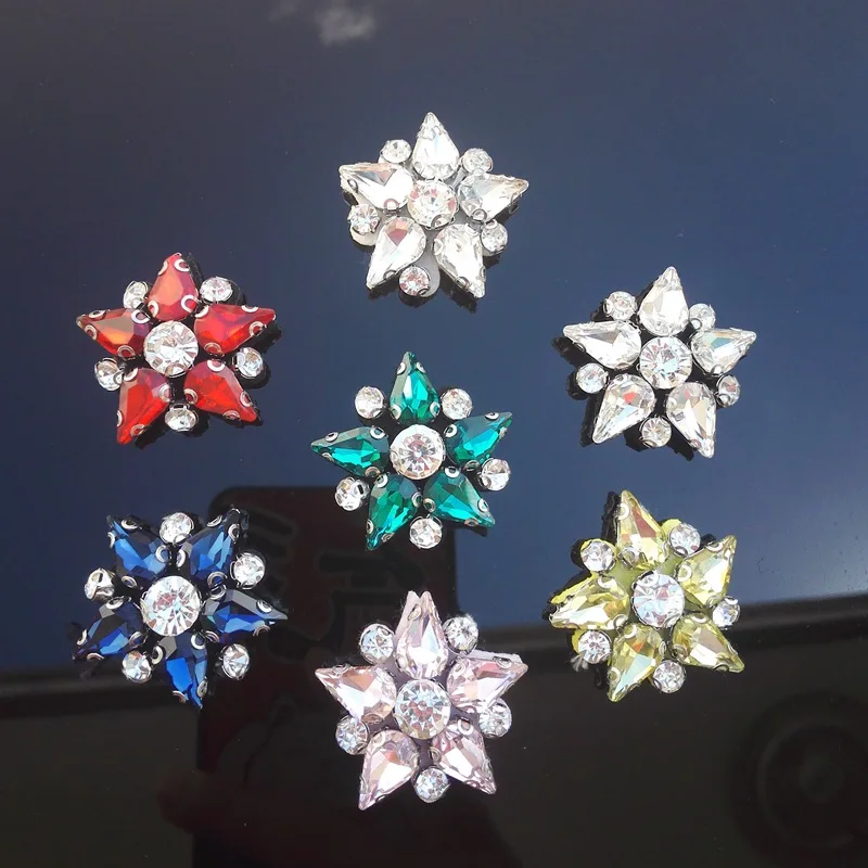 AHYONNIEX 5 PCS Star Flower Rhinestones Bead Patches Sew On Beading Applique Clothes Shoes Bags Decoration Patch DIY