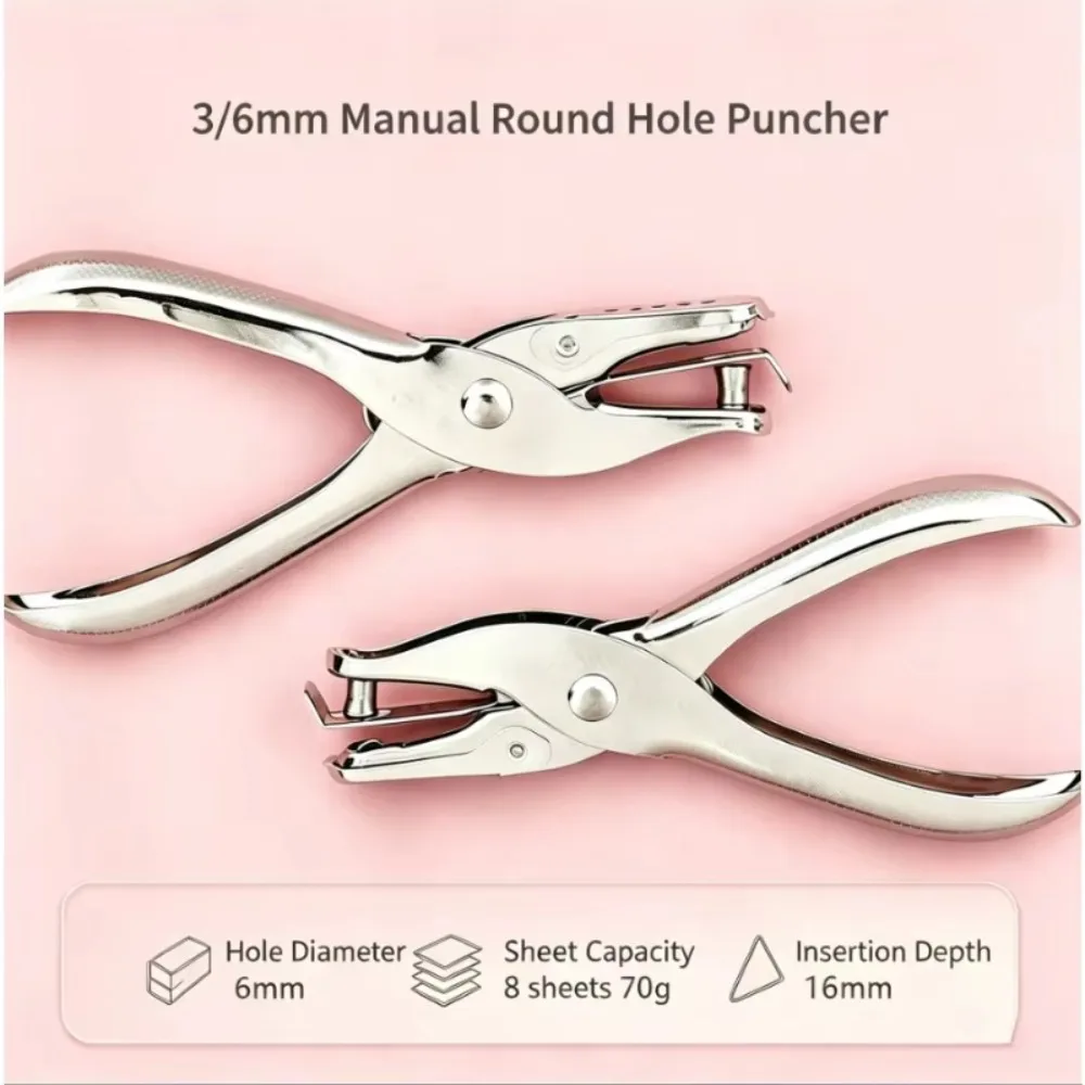 3/6MM Punching Machine Round Hole Paper Stationery, Portable Adjustable Loose-Leaf Book Document Binding, Cute Manual Handcrafted