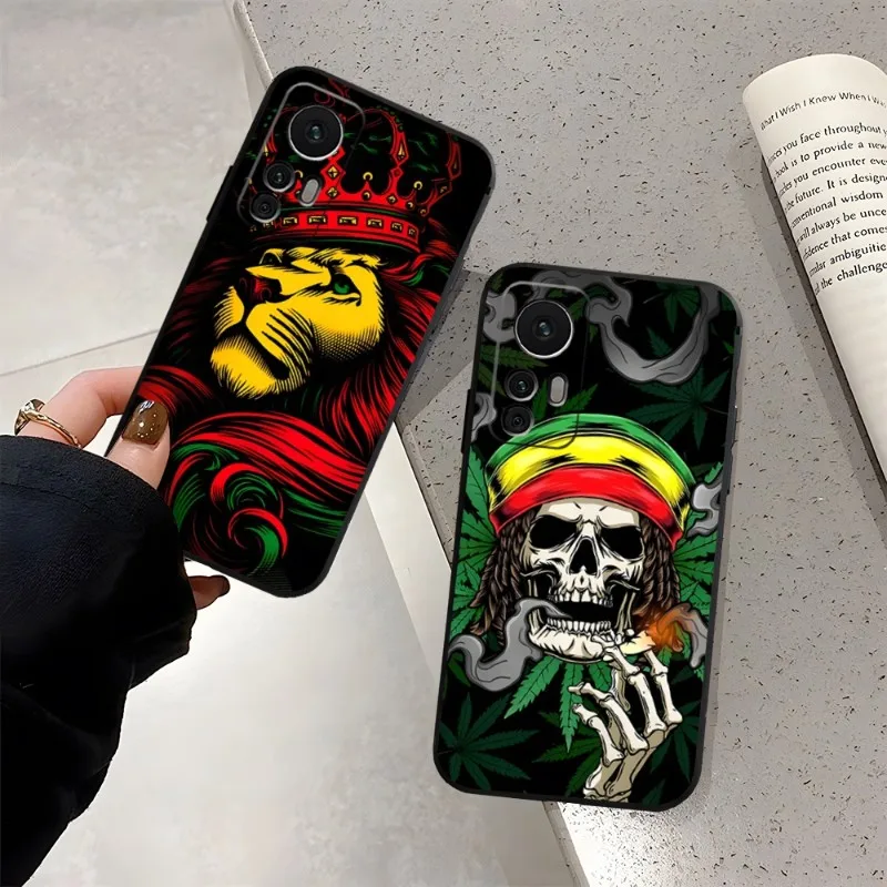 Bob Marley Rasta Lion Phone Case Funda For Xiaomi 13 12 11 10T 9 T Pro Pro Lite Ulltra X MIX4 CIVI Black Coque