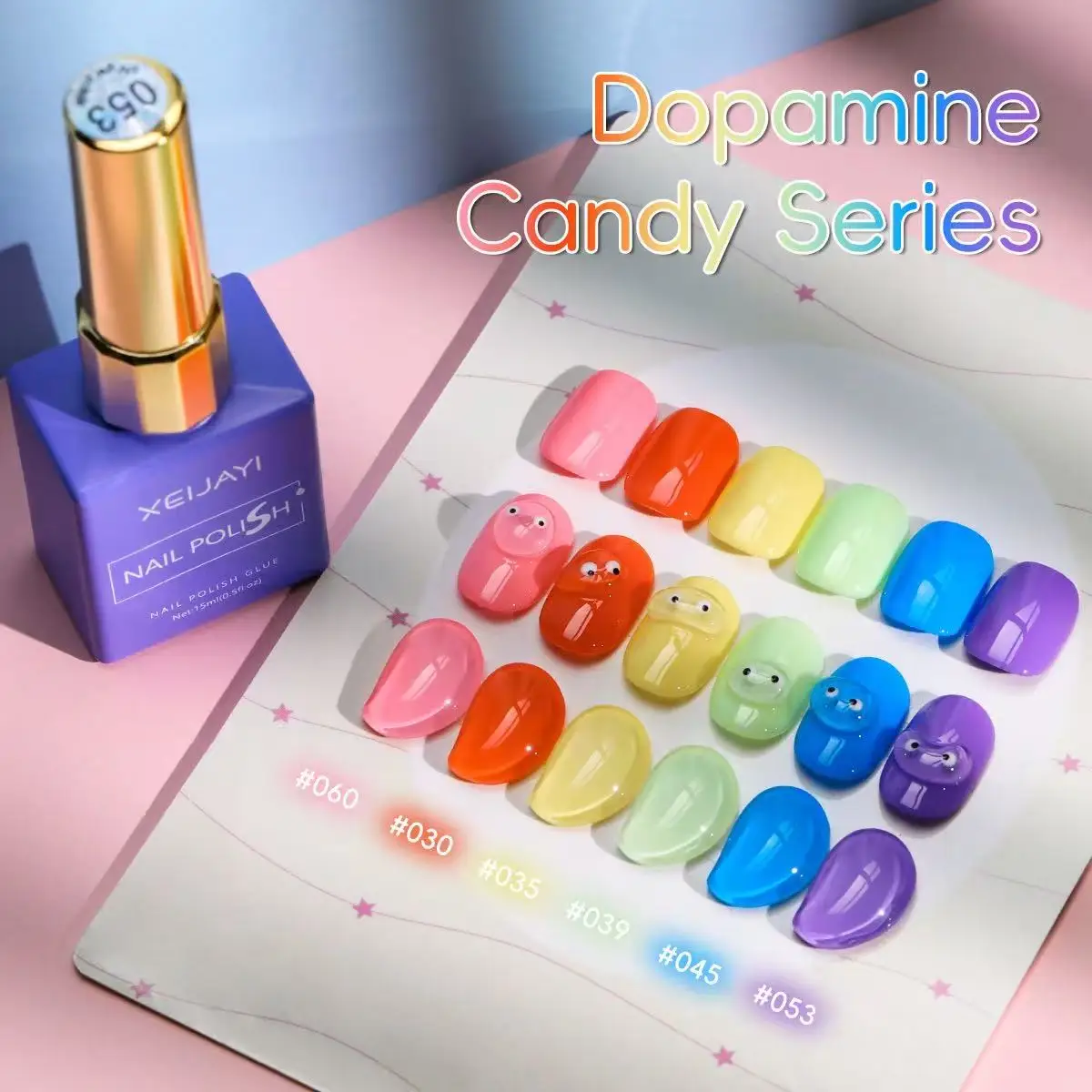 XEJAYI 6pcs Candy Sugar Gel Nail Polish Set UV LED Soaking Nail Gel Semi-Permanent DIY Salon Quality Nail Art Gel Christmas Gif