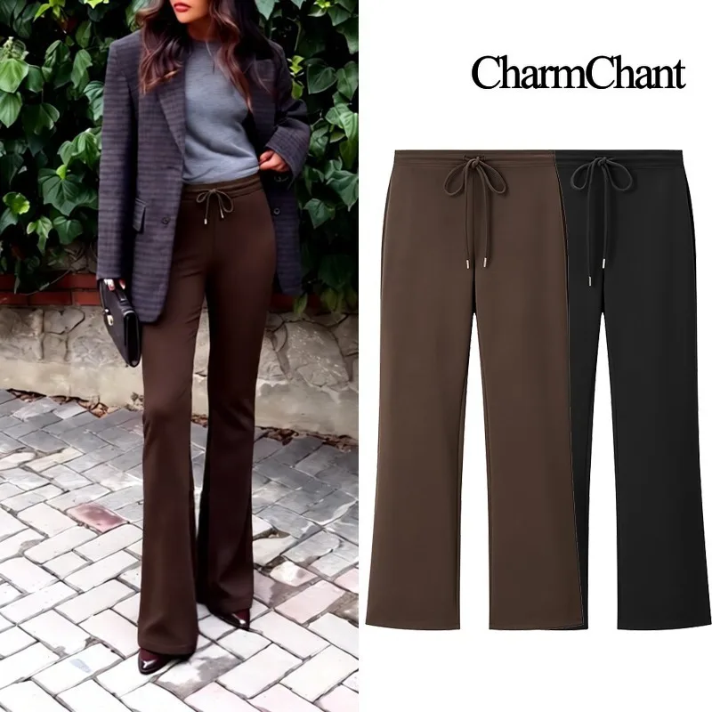 Pantaloni svasati a vita media CharmChant da donna Primavera Autunno 2026 Pantaloni da jogging sportivi comodi ed eleganti con coulisse
