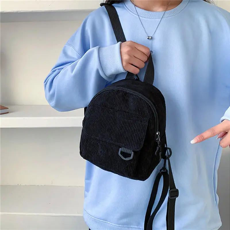 

Women Embroidered Mini Corduroy Backpack Simple Solid Color Fashion Small Outdoor Travel Backpack for Girls Ladies