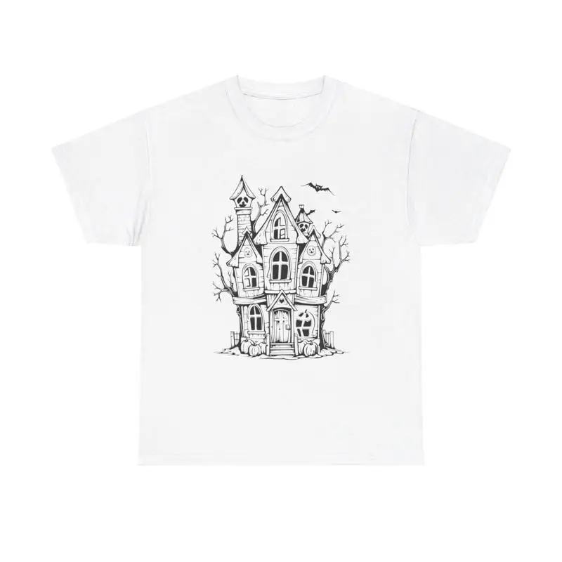 T-shirt maison effrayante hantée, graphique d'halloween, art effrayant et effrayant
