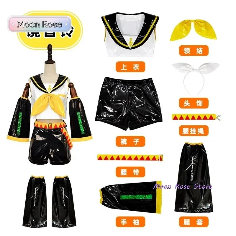 Fantasia de Cosplay de Kagamine Len e Rin, Uniforme com Mangas e Leggings, Headwear para Comic Con, Roupas