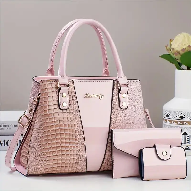 Chic Women\'s 3pcs Tote Set with Clutch & Card Holder - Faux Leather, Animal Print, Zip Closure - Perfect for Work & Travel, for