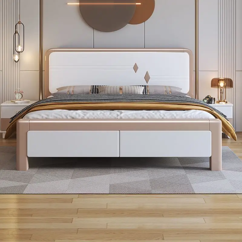 

Solid wood bed, modern light luxury, 1.8m master bedroom, economy double bed, air pressure 1.5m single bed, bedroom, wedding bed