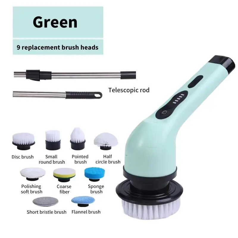 9-in-1 multifunctionele draadloze elektrische reinigingsborstel Huishoudelijke keuken Badkamerborstel USB Handheld roterende reinigingsgereedschappen