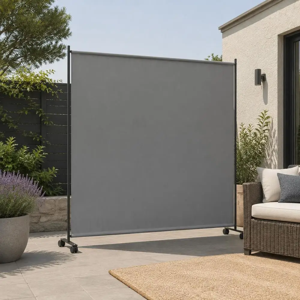 Panneau brise-vue extérieur sur roulettes pour jardin, terrasse, balcon - Dim. 183L X 30L X 181H Cm - Gris Parfait pour séparer le salon, la chambre, le studio, l'appartement et la zone de dressing