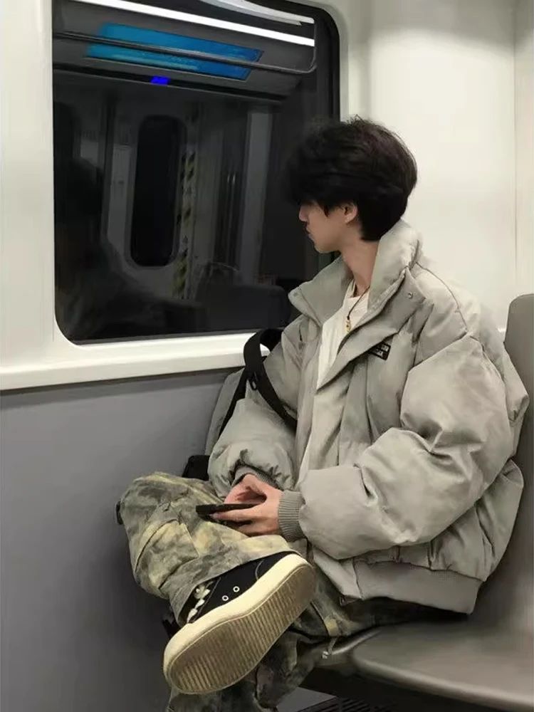 

American Sle Dyed Cotton Jaet Men's Winter Thi Warm Cleanfit ort Bread Sle Coat Casual Loose Fit Zipper Long Sve