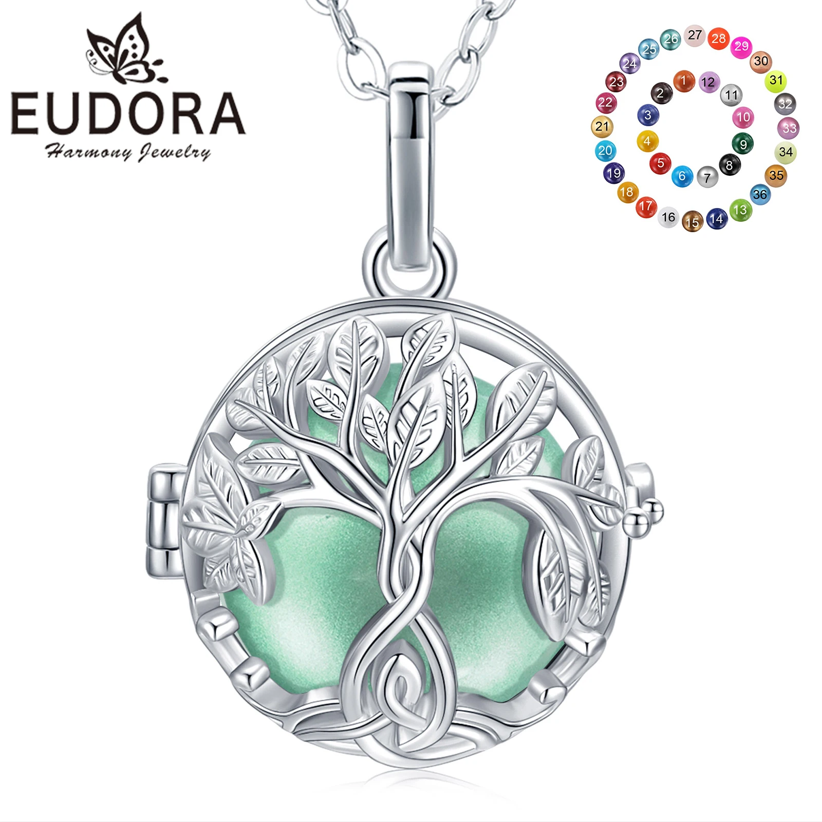 Eudora 20mm Harmony Ball Tree of Life Pendant Celtic Knot Pregnancy Bola Angel Caller Wishing Chime Ball Necklace Women Jewelry