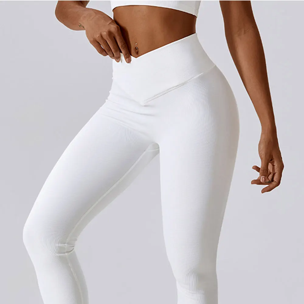 Pantaloni da Yoga a coste Leggings da palestra senza cuciture a vita alta Sport donna Fitness Legging femminile controllo della pancia collant da allenamento da corsa