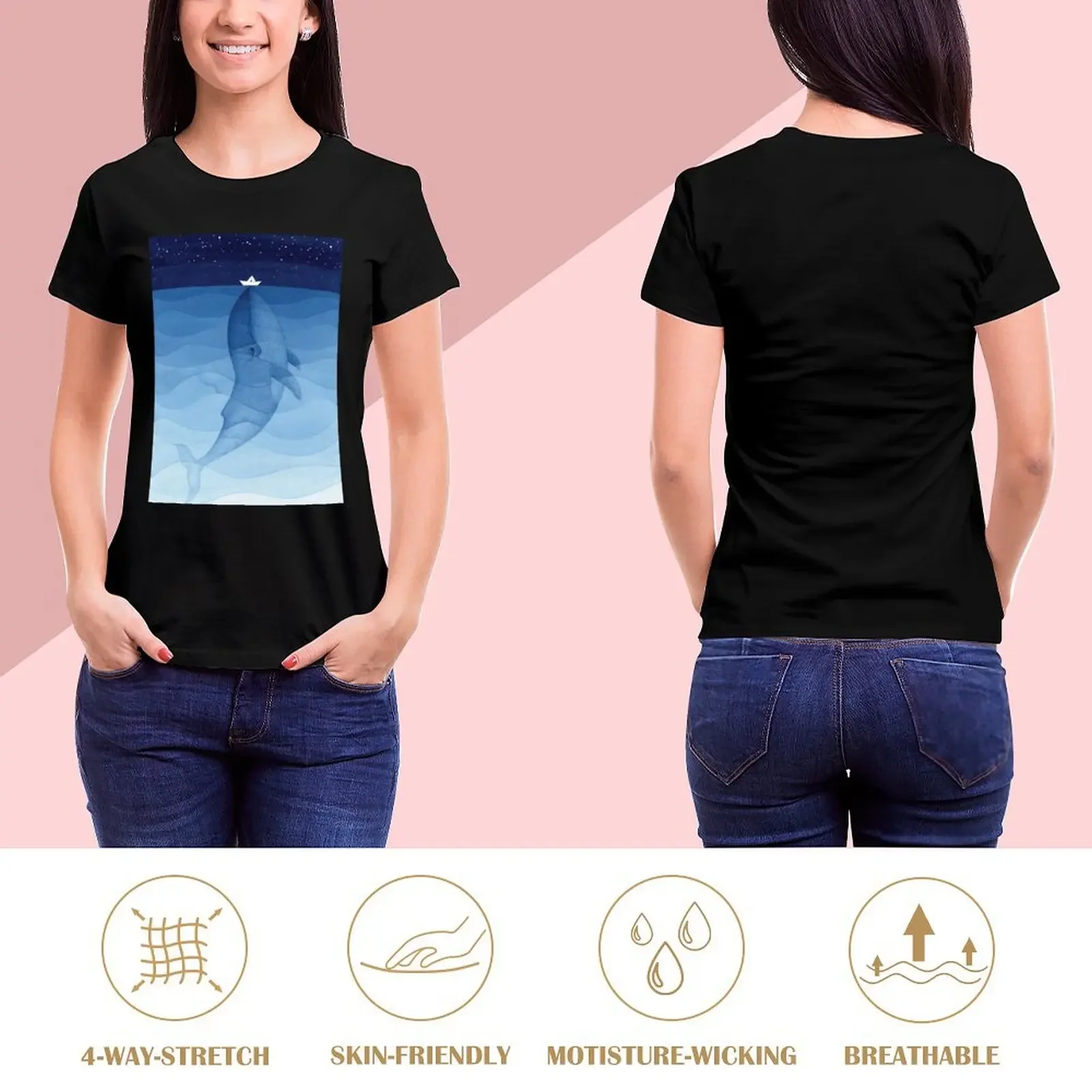 Blue whale, sea animal T-Shirt hippie clothes animal print funnys cute tops cute t-shirts for Women