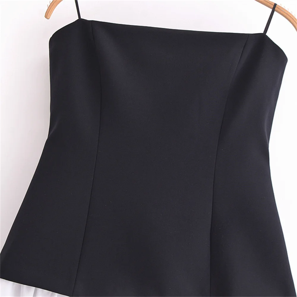 Trägerloses, schulterfreies Patchwork-Kleid für Damen mit plissierten Verzierungen für das neue Damenkleid im Frühling und Sommer