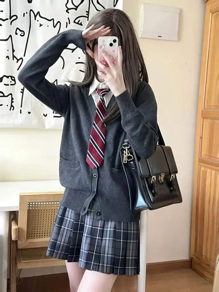 

Модный студенческий свитер с глубокими глазами JK, открытый кардиган, верхняя одежда, длинный вязаный топ свека, многослойный женский одяг Faion...