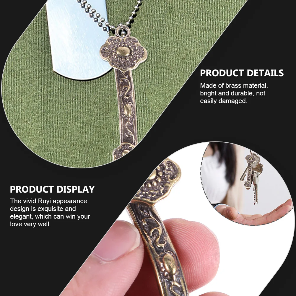 2 Pcs Keychain God of Wealth Multi-function DIY Pendants Jewelry Accessories Charm Crafts Collection Decors Brass