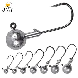 JYJ 4g 5g 6g 7g 8g 9g 10g soft worm fishing jig round head hook with barbs for crank sea fishing and fresh water fishing