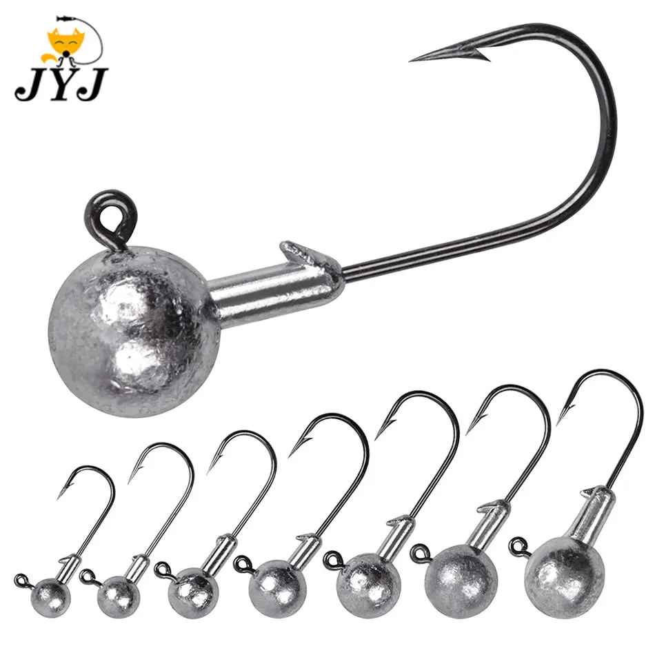 JYJ 4g 5g 6g 7g 8g 9g 10g soft worm fishing jig round head hook with barbs for crank sea fishing and fresh water fishing