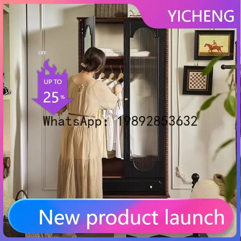 

X6 Home Small Apartment Wall-Mounted Two-Door Wardrobe Bedroom Retro Multi-Functional Storage Cabinet