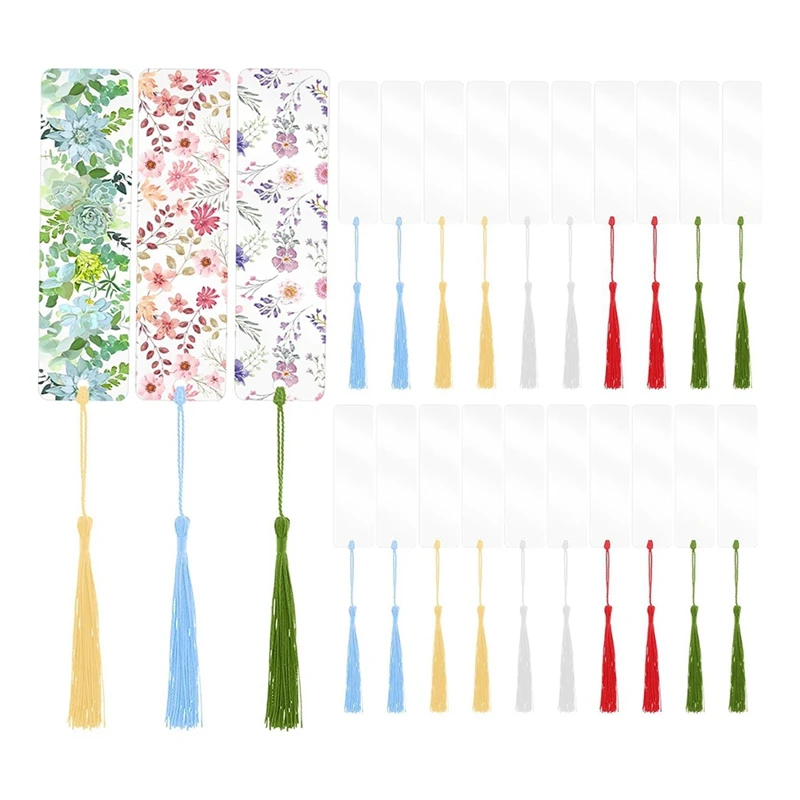 15 Pieces Blank Clear Acrylic Bookmarks With Hanging String, Clear Acrylic Bookmarks With Hanging String Easy To Use