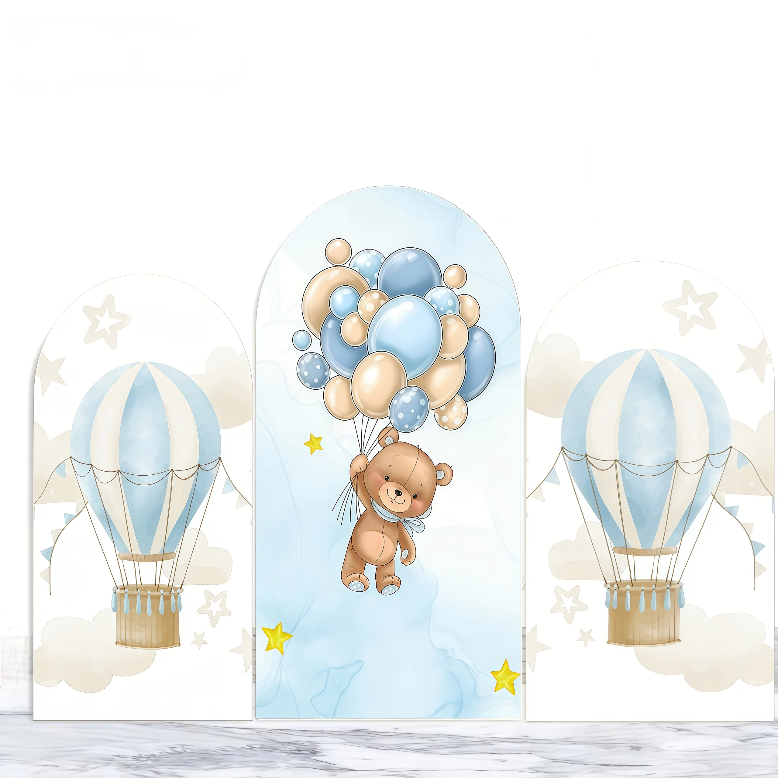 

Blue Hot Air Balloon Arch Photography Backdrop Teddy Bear Decor For Baby Boy Shower Birthday Party Photo Booth Background Decor