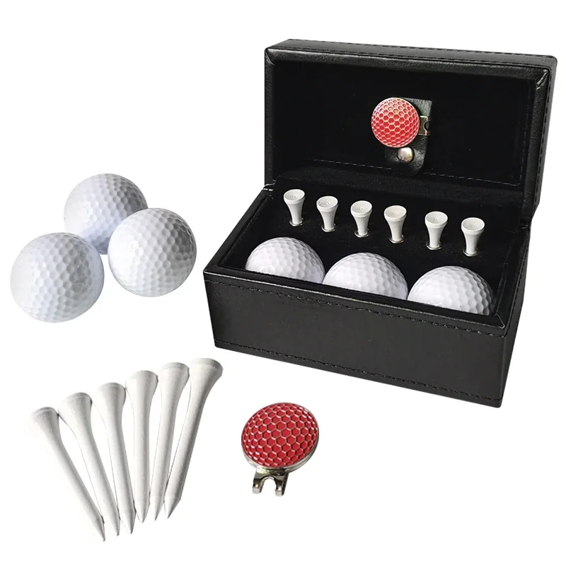 11Pcs Golf Gift Set with 6 Golf Tees 3 Golf Balls 1 Divot Repair Tool Leather Box Kit Outdoor Training Practice Accessories