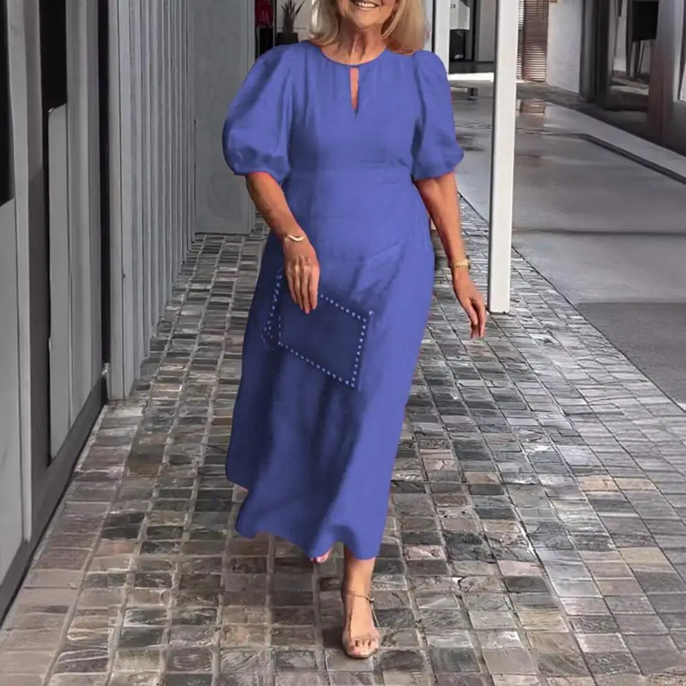 

Casual Loose Fit Dress Stylish Women's Bubble Sleeve Maxi Dress Chic Hollow Out A-line Design for Daily Wear Commute in Summer