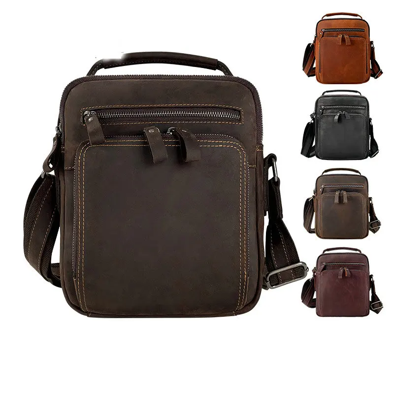 

Top GrainTrove 2025 Shoulder Straddle Men's First Layer Cowhide Men's Casual Vintage Large Capacity Leather Men's Bag