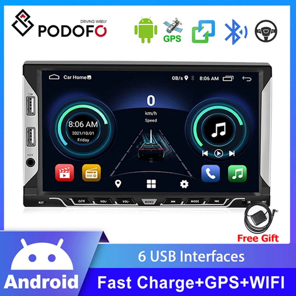 

Podofo 2Din GPS Car Stereo Radio 7'' TFT Capacitance Touch Screen Car MP5 Player with Bluetooth WIFI GPS FM Radio Receiver