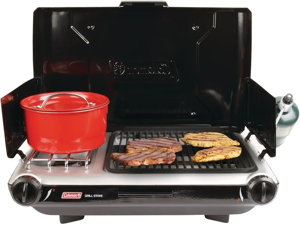 

Tabletop 2-in-1 Camping Grill/Stove, 2 Burner Propane Grill and Stove