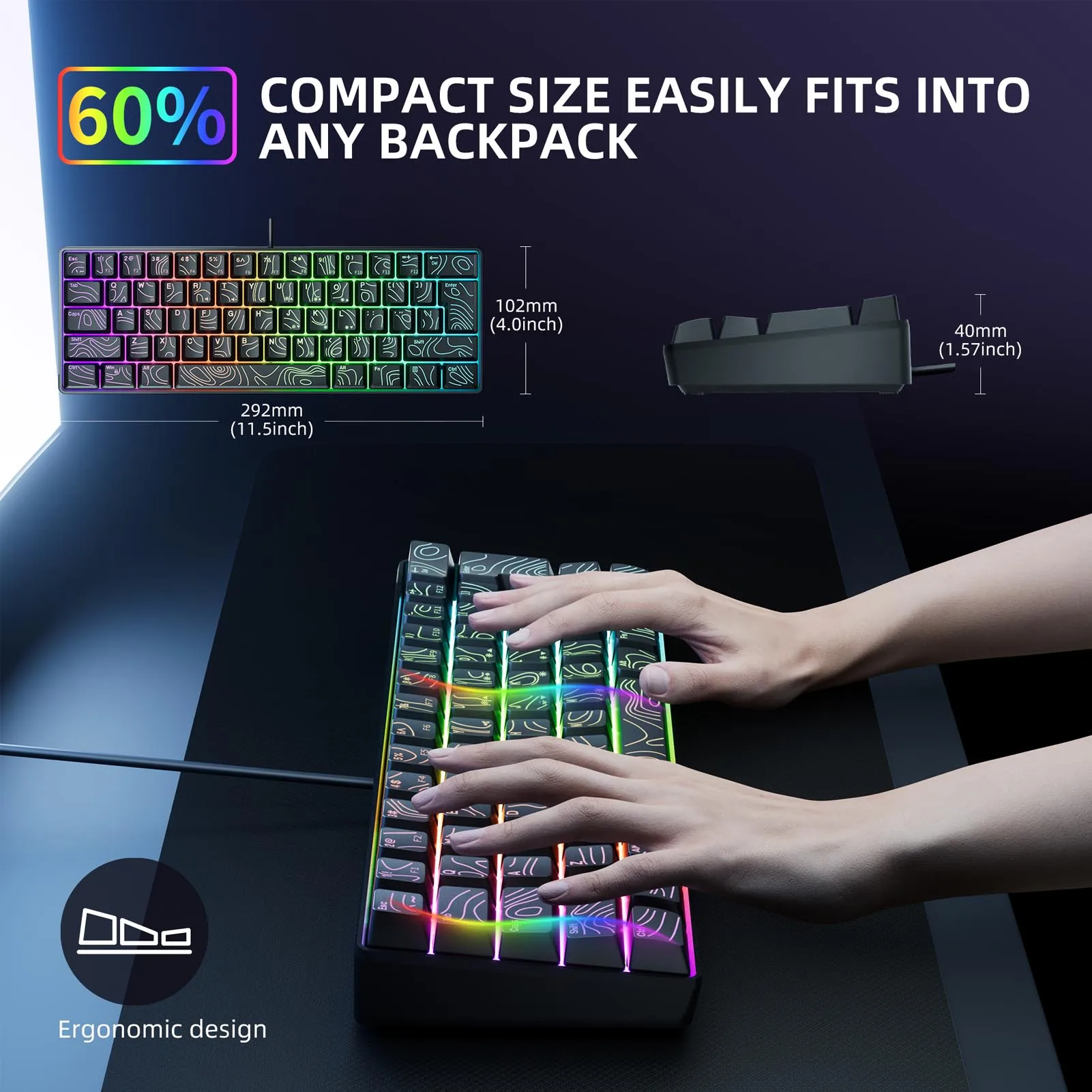 Computer Keyboard USB Wired RGB N Key Rollover Contour Keycaps Membrane Keyboard for Working Gaming 61 Key Mechanical Keyboard