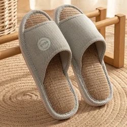 Linen Slippers Women Men Couples Home Non Slip Slides Breathable Shoes Casual House Bedroom Comfortable Cotton Hemp Flats