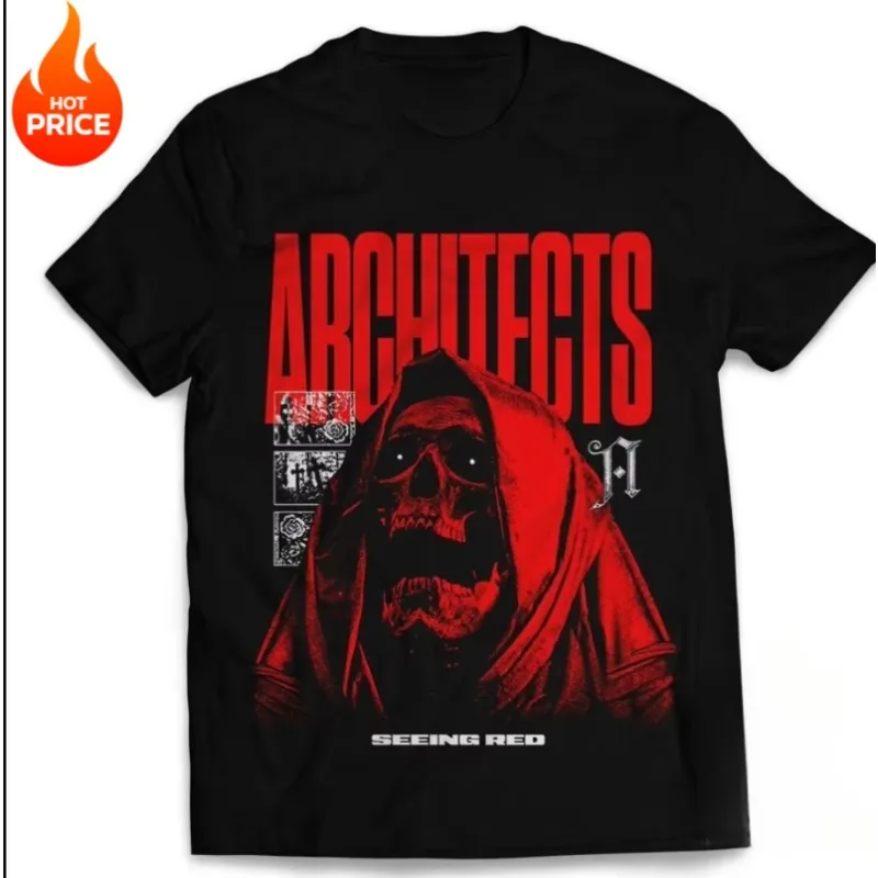 Camiseta de algodón retro de verano para hombre y mujer, camiseta roja de Kaos Band Architects, camiseta de metal, Baju Musik Metalcore