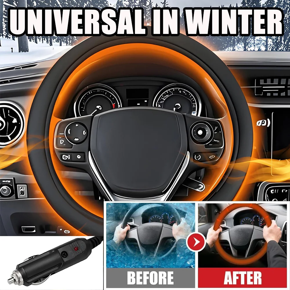 Image of Universeller 12 V beheizter Griff für den Winter, elektrische Heizung, Auto-Lenkradbezug, schnell warm in 3 Minuten, rutschfeste Abdeckung für den Winter