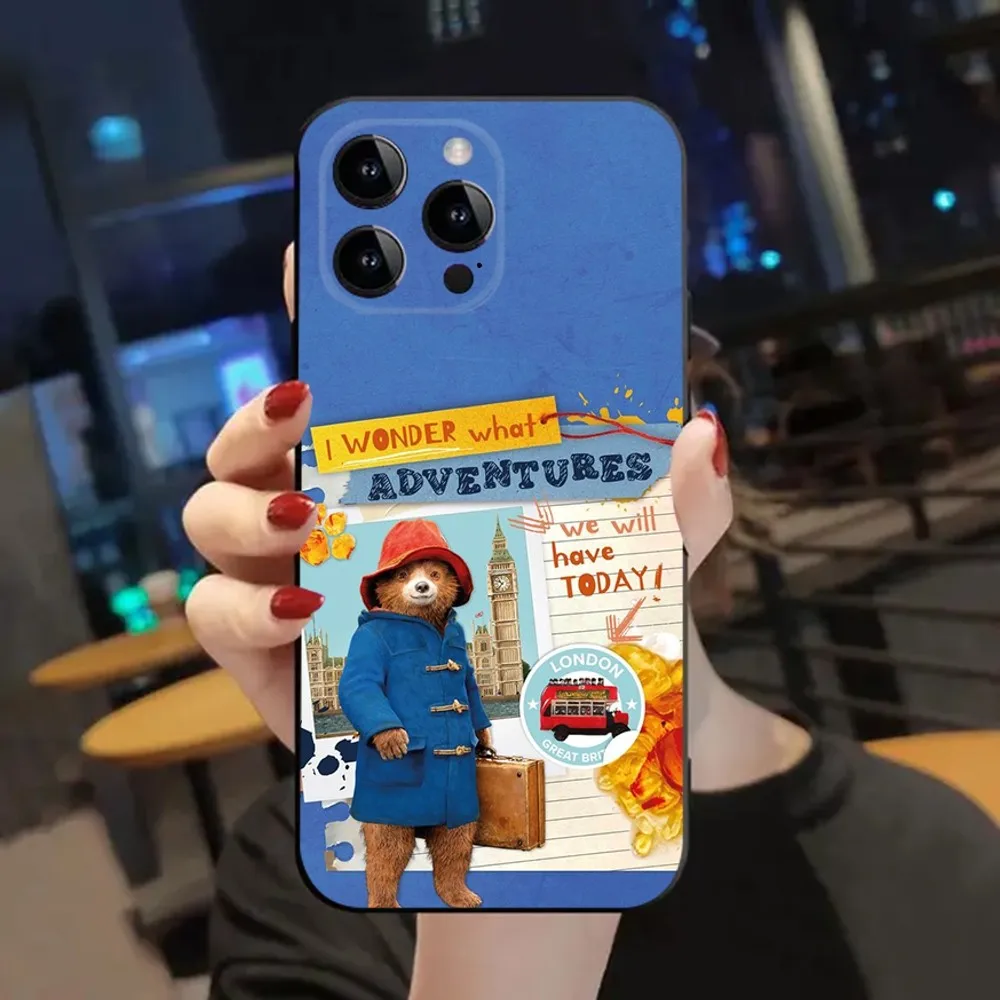 Cute P-Paddington Bear  Phone Case For Apple iPhone 15,14,13,12,11,XS,XR,X,8,7,Pro,Max,Plus,mini Silicone Black Cover