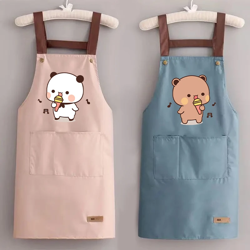 Image of Bubu Dudu Küchenschürze, wasserdicht, ölbeständig, für Männer und Frauen, Anime-Mode-Schürzen, zum Kochen, einfarbig, Hotel-Arbeitskleidung, Geschenke