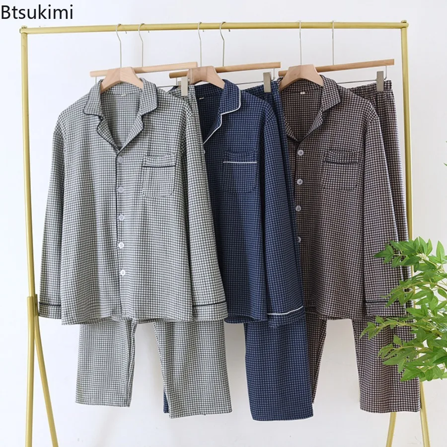 

New Men's Sleepwear Long Sleeve Thermal Velvet Home Clothes Autumn and Winter Thin Fleece Large Size Outdoor Wearable Plaid Set