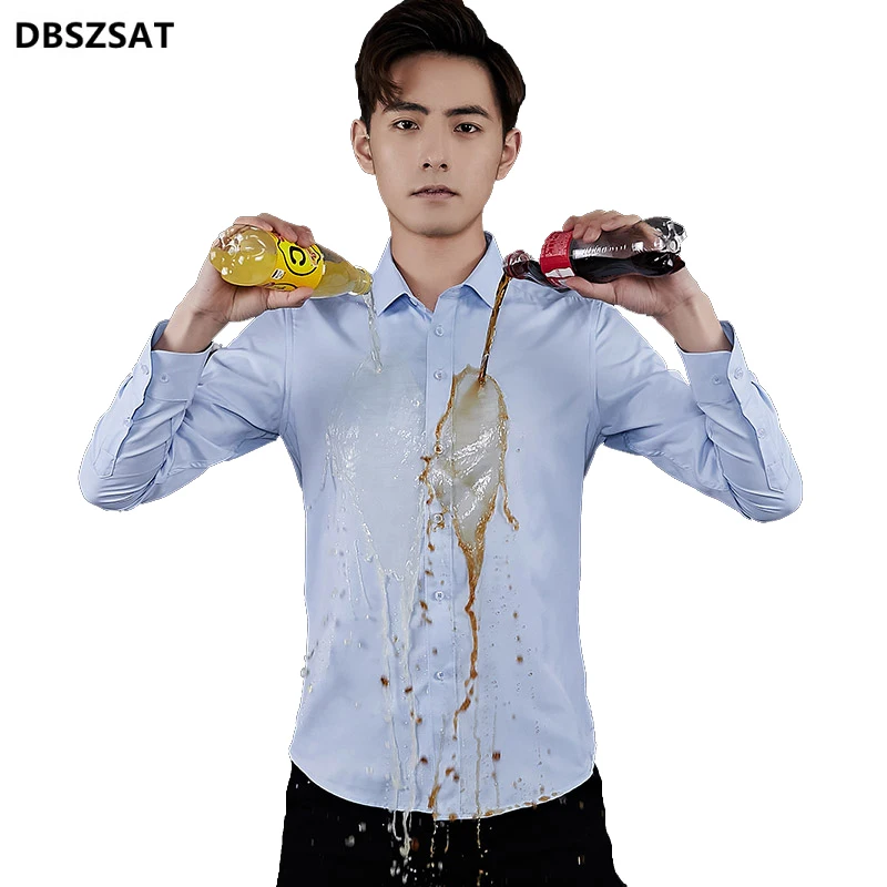 2023  Brand Men Shirt Business Hydrophobic Material Long Sleeve Anti-fouling Social Shirt Slim Fit Shirt Big Size 5XL