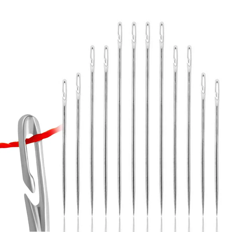 12 pezzi ago cieco anziani foro laterale ad ago cucito per uso domestico lato cucito in acciaio inossidabile filettatura inutile Set di gioielli fai
