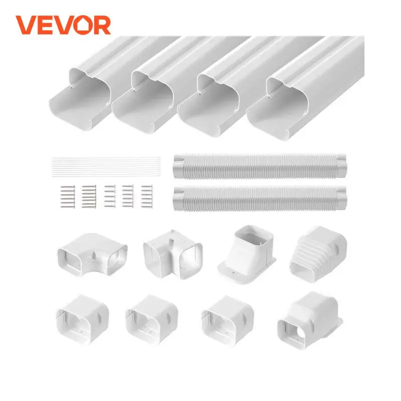 VEVOR Mini Split Line Set Cover PVC Decorative Pipe Line Cover For Air Conditioner Easy to Install Paintable for Heat Pump White