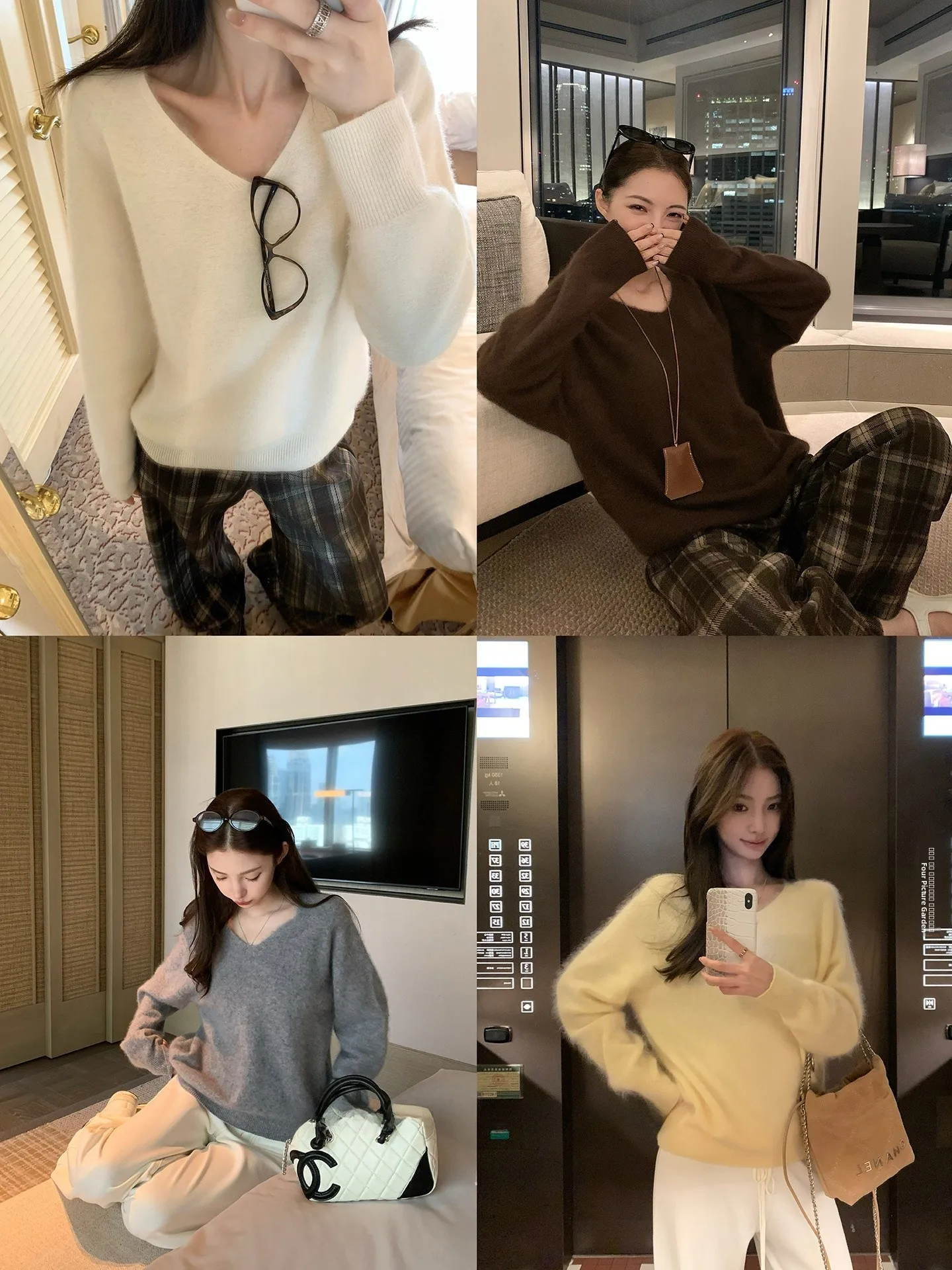 

Private Moonlight Bla Bean Knitwear Women's V-ne Fce-lined Knitted Sweater Soft Long-sve Crew-ne Wool Blend