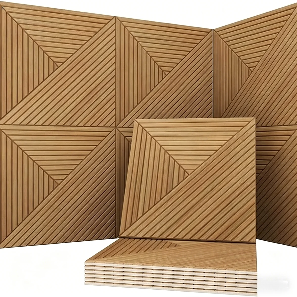 8-Piece 3D Wood Grain Wall Panels, Polyester Fiber Self-Adhesive Sound Absorbing Board, Wall Decoration Sound Insulation Board