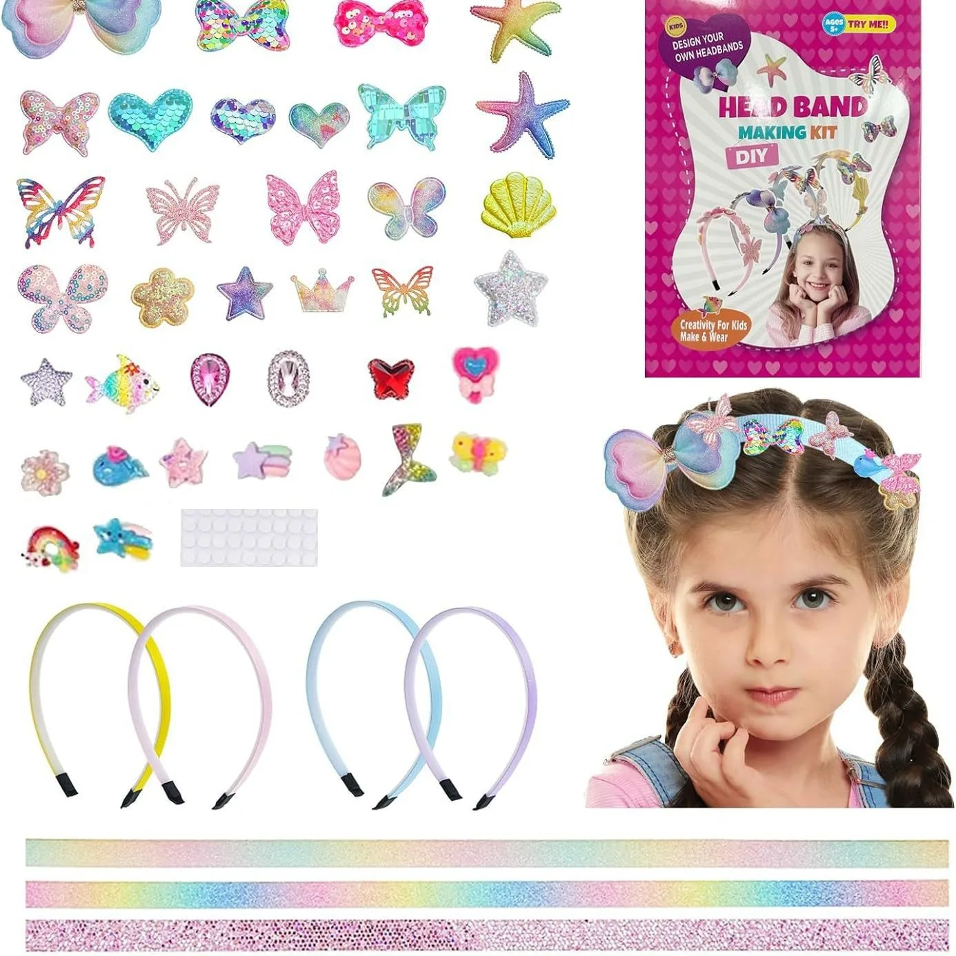 Headband Making Kit para Meninas, Acessórios para Cabelo, Artes e Artesanato Kits, Presentes de Aniversário, DIY, Presentes de Natal