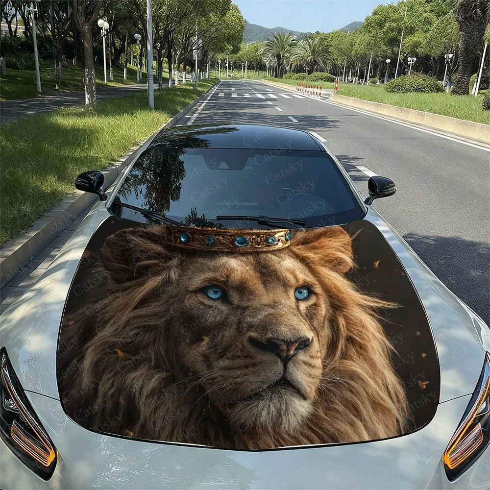 

Golden Crown Lion Car Hood Sticker PVC Self Waterproof Stick,Striking Auto Exterior Accessories Decor Protect Gift for Car Lover