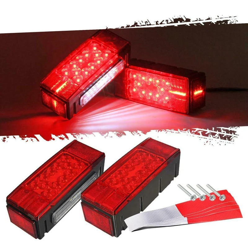 

Left+Right/Over 12 LED Diodes Waterproof Red Trailer Boat Rectangle Stud Stop Turn Tail Lights