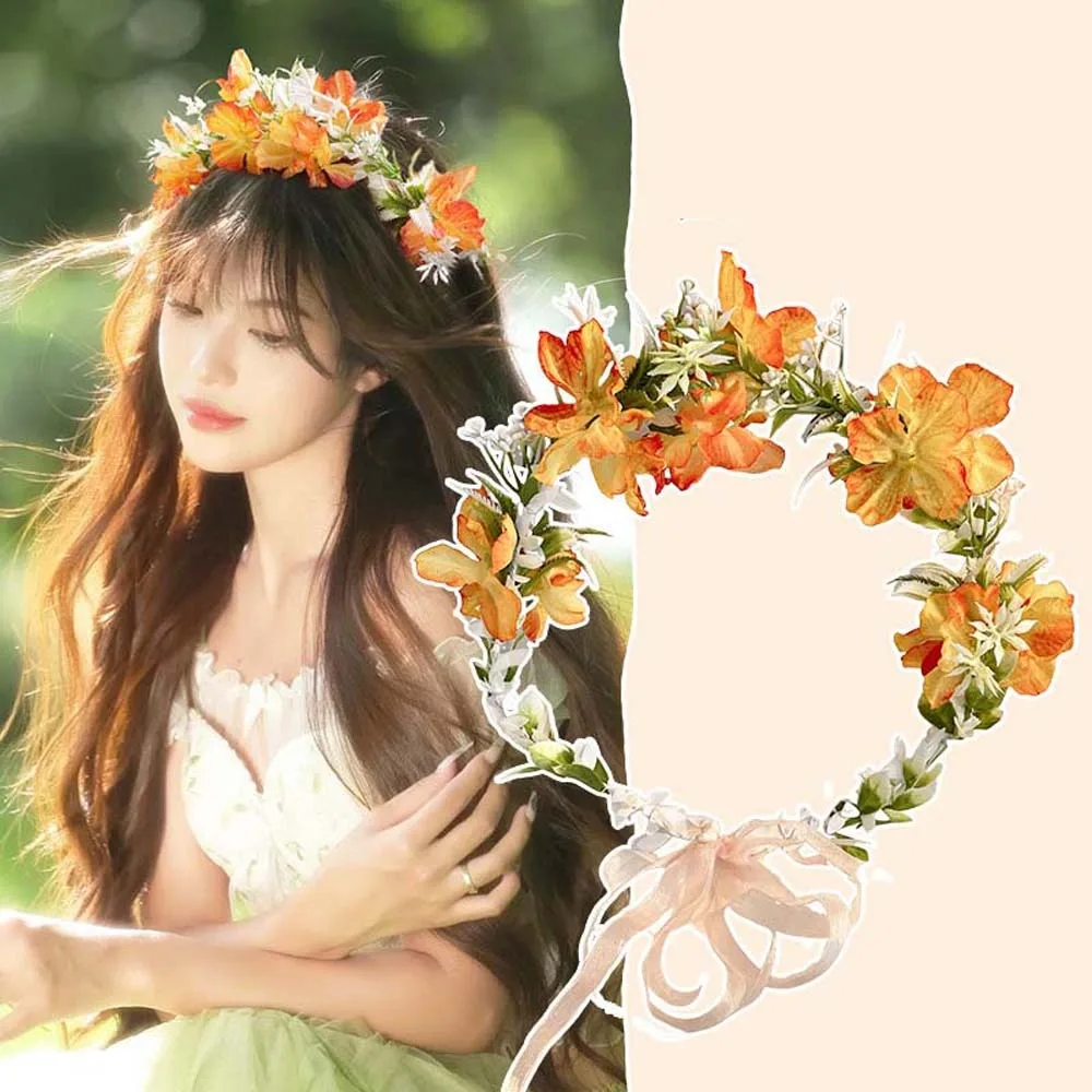 Bohemia Style Bride Garland Hair Ornaments Simulation Flower Flower Hair Hoop Headwear Adjustable Seaside Vacation Headdress