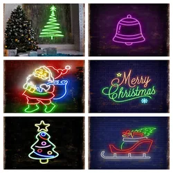 Christmas Metal Tin Sign Neon Santa Claus Xmas Tree Home Room Decoration Poster Pub Coffee Shop Wall Decor Plaque Gift