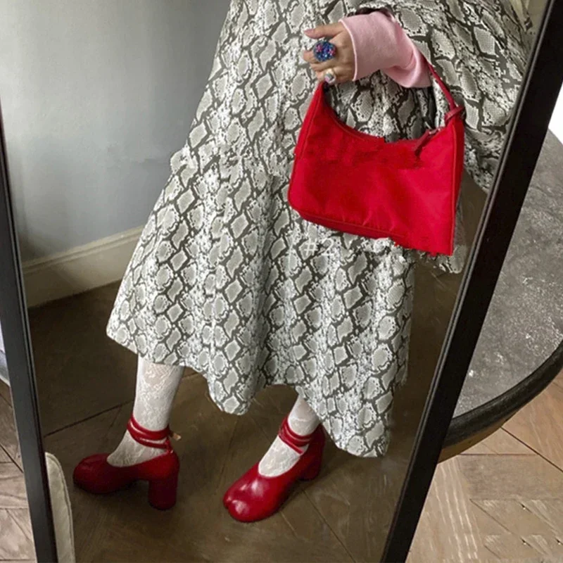 2026 Vintage Spring Fashion Split Toe Women Pumps Chunky Round Strap Buckle High Heels Red Leather Brand Design Shoes Female view 2