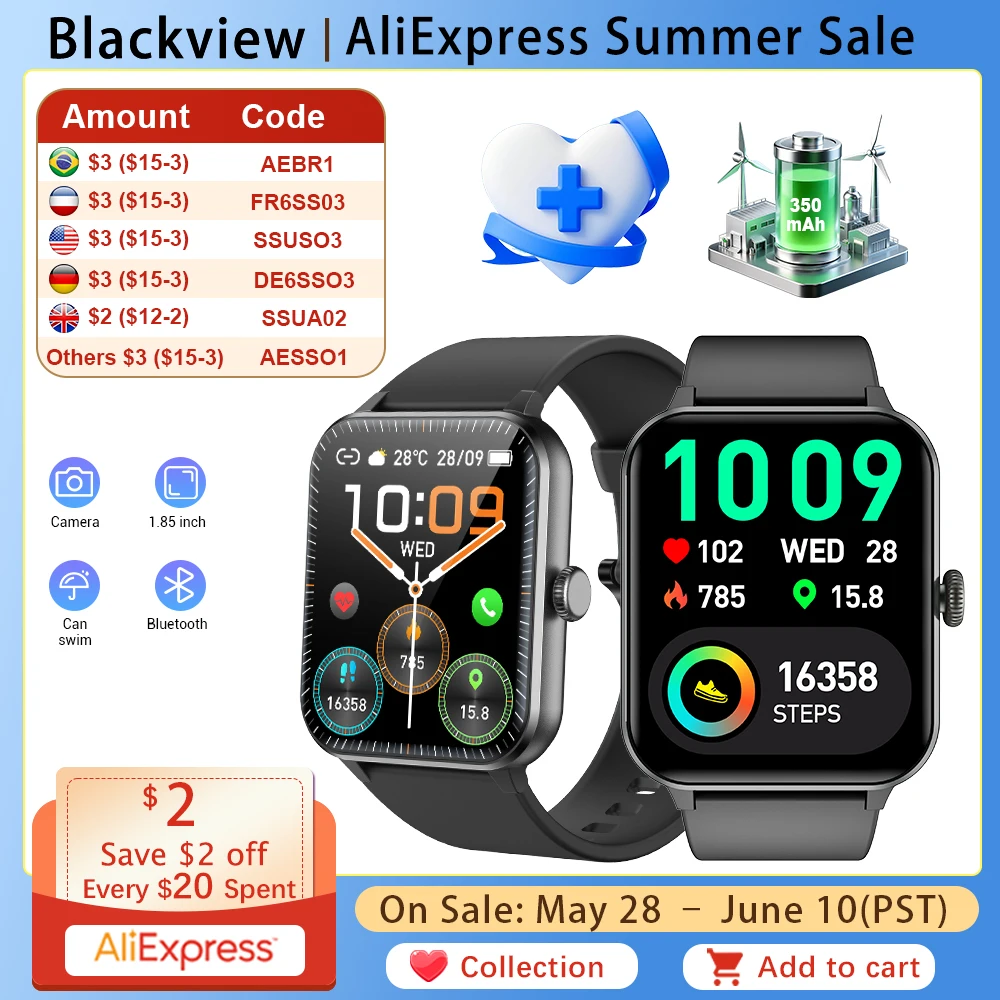 Blackview R50 Smart Watch Bluetooth Calls 1.85'' TFT Display Smartwatch Al Voice Assistant Health Monitoring For Men Women