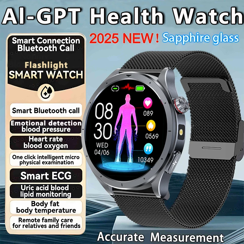 

New Health measurement Smart Watch ECG+PPG Blood Lipid Blood pressure Uric Acid HRV Tester AMOLED HD Call Women Men Smart Watch