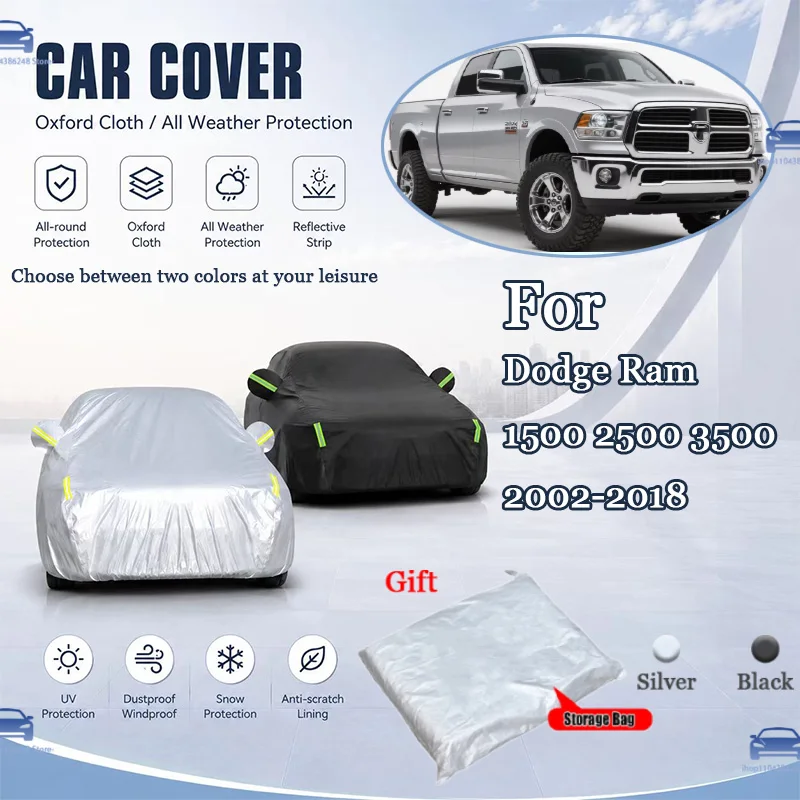 

For Dodge Ram 1500 2500 3500 2002-2018 All Weather Oxford Car Cover UV Snow Dustproof Reflective Strip Outdoor Protection